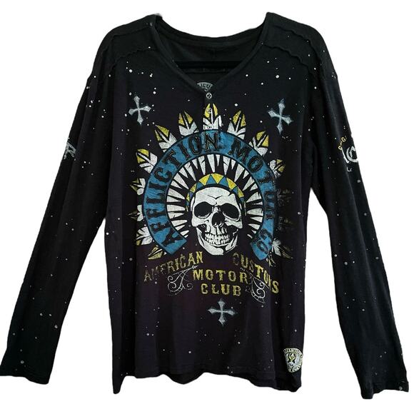 Affliction American Customs Motor Co Skull Long Sleeve T-Shirt size Medium - Picture 1 of 12